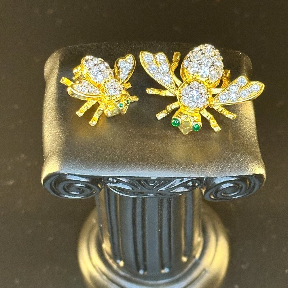2 vintage Joan Rivers golden crystal bumblebee brooches